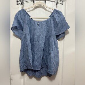 Old Navy Tiered Embroidered Tie-Back Top women’s M blouse Baby Blue boho peasant